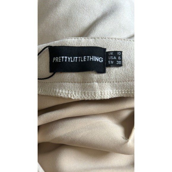 Pretty Little Thing Stone Bonded Suede Flare Trousers Size US 6 - Picture 5 of 7